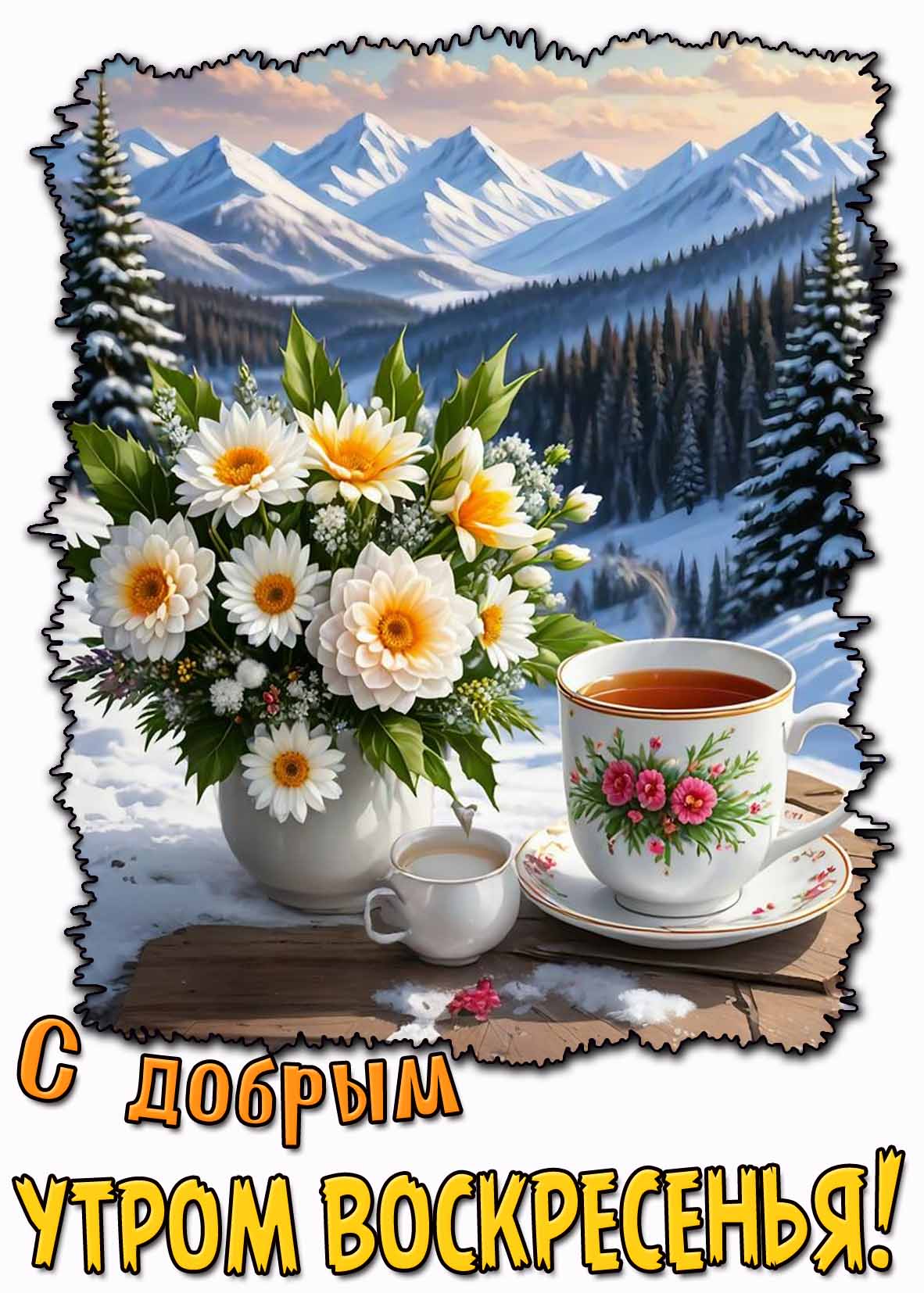 С добрым утром воскресенья! - зимняя картинка с цветами