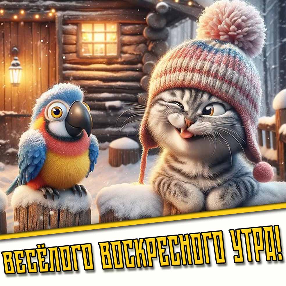 Весёлого воскресного утра! - смешная зимняя открытка