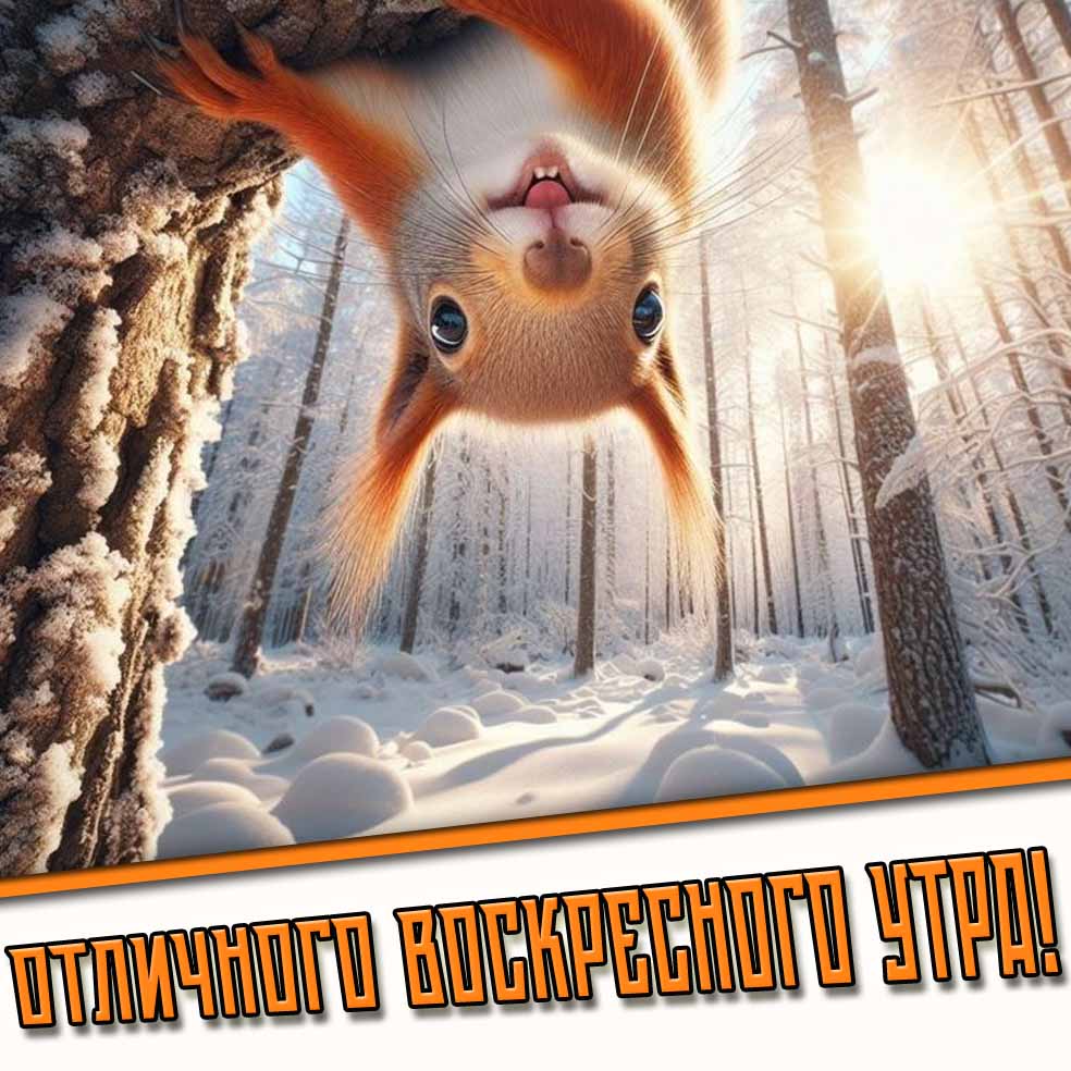Отличного воскресного утра! - зимняя картинка с белкой