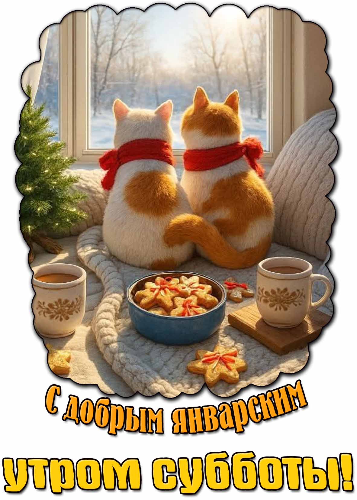 С добрым январским утром субботы! - картинка с кошками
