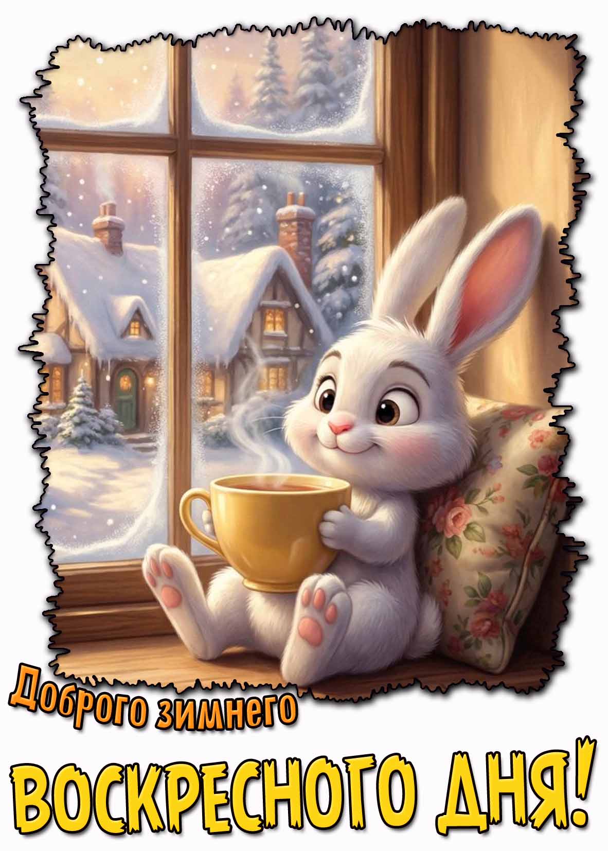 Доброго зимнего воскресного дня! - мультяшная открытка