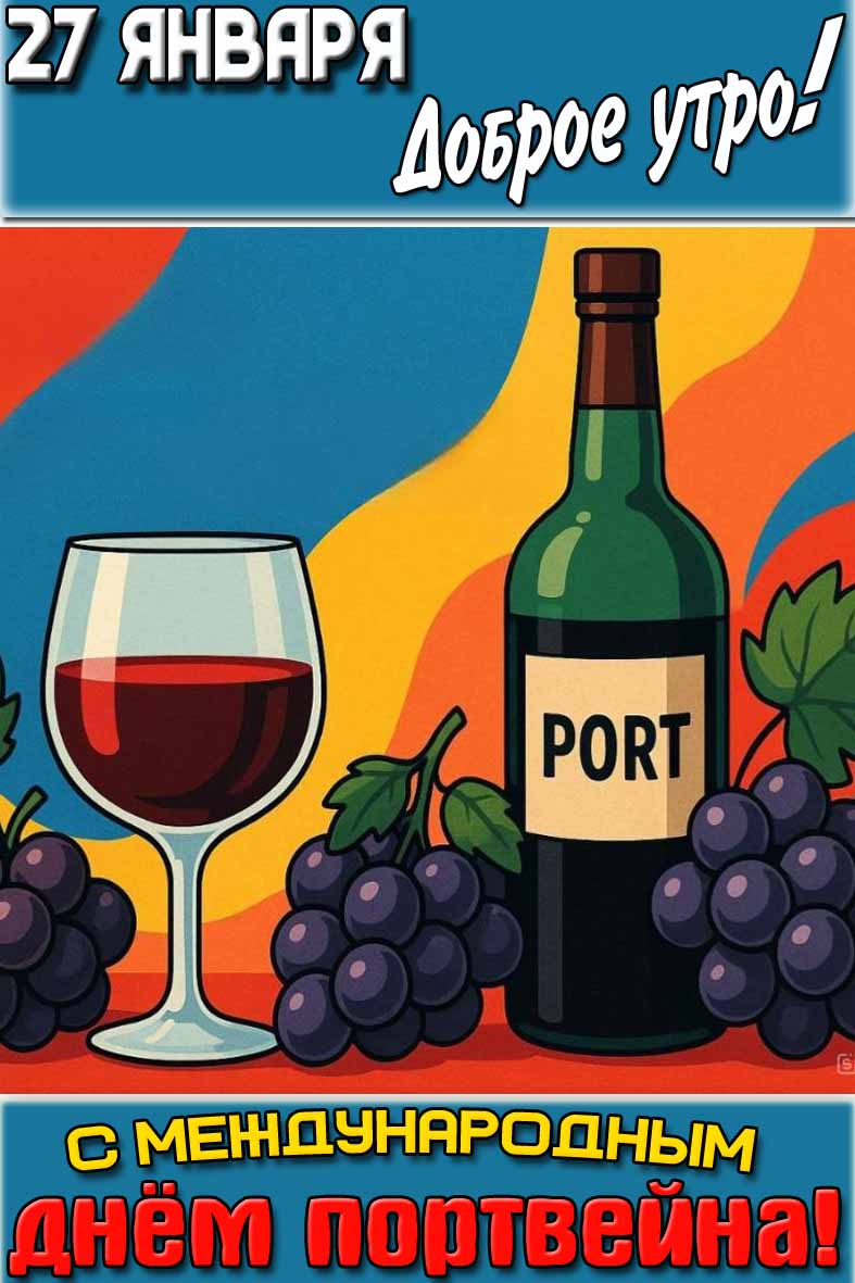 Открытка "27 января доброе утро! С Международным днём портвейна!"