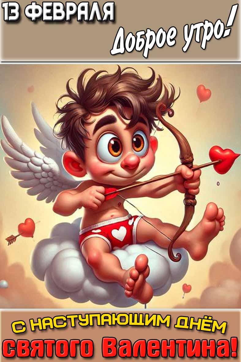 Открытка "13 февраля доброе утро! С наступающим днём святого Валентина!"