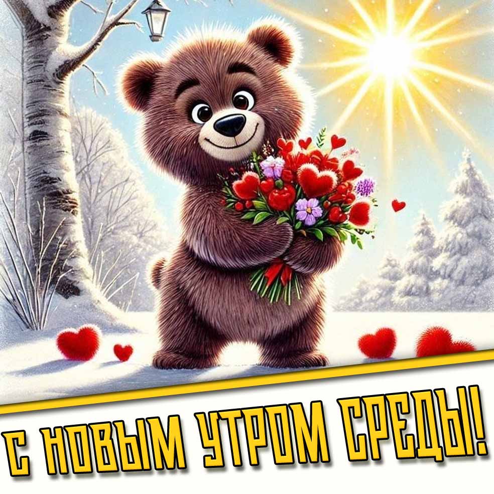 С новым утром среды! - зимняя солнечная открытка