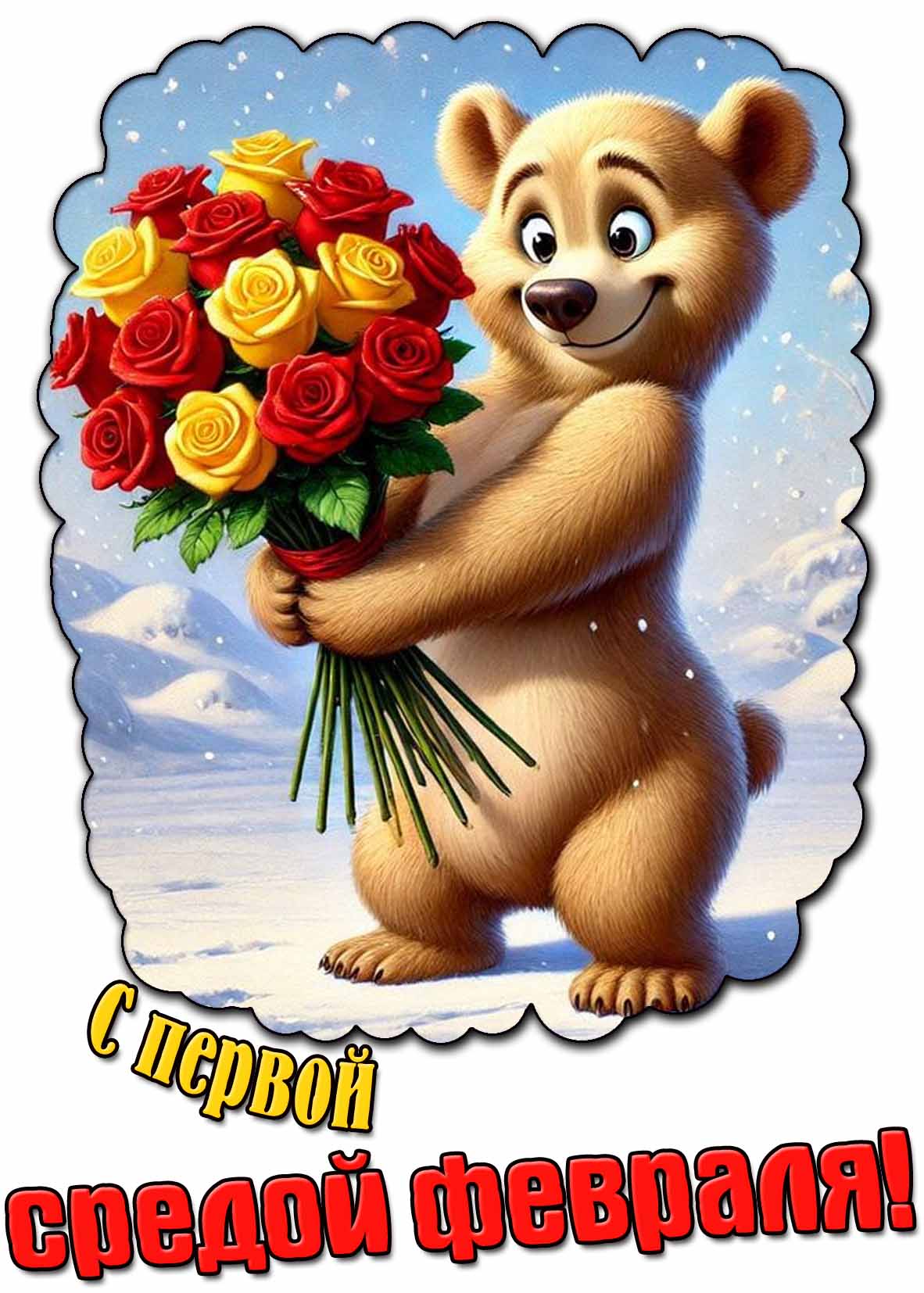 Красивая открытка с первой средой февраля