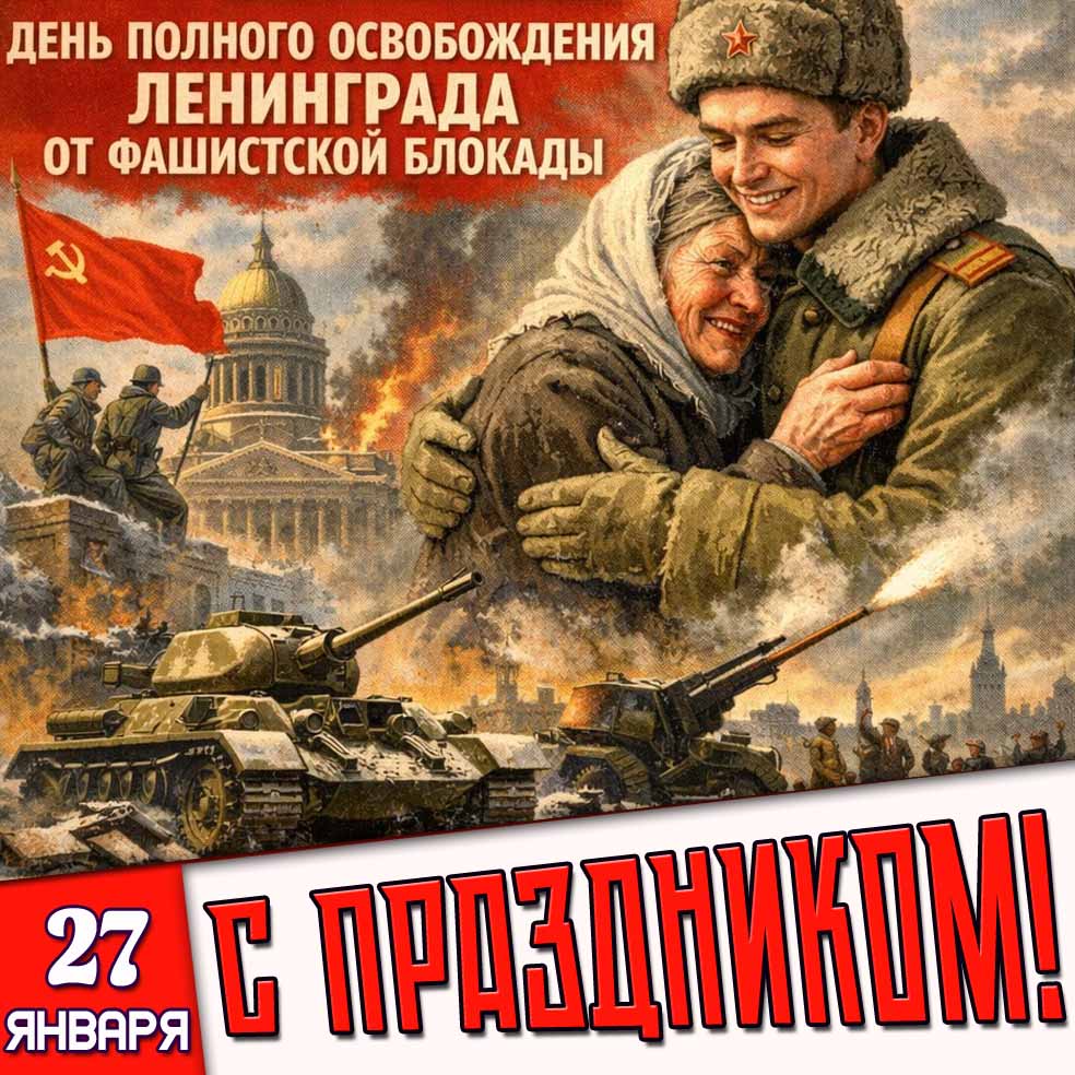 Открытка "С праздником! С днём освобождения Ленинграда!" - 27 января