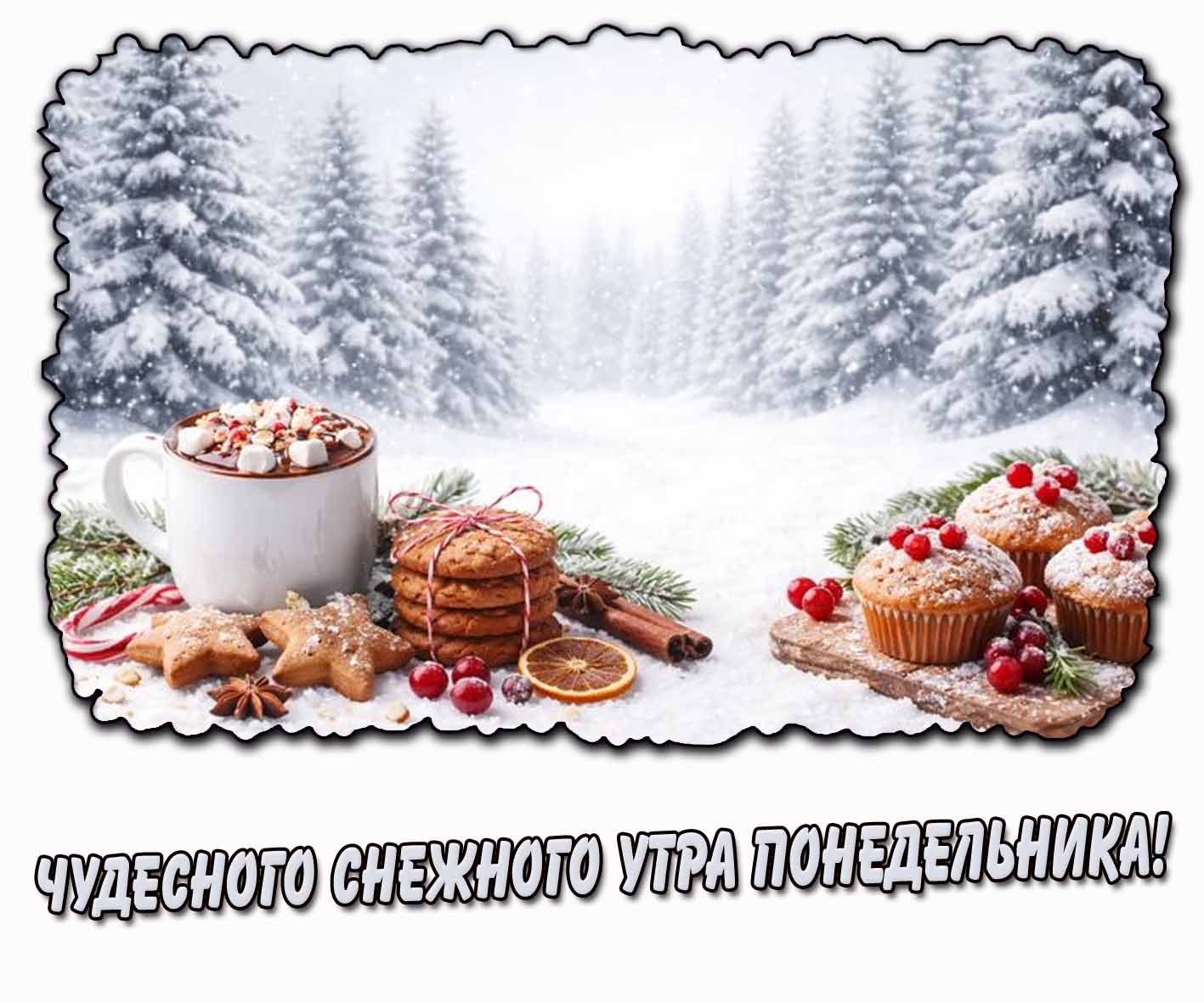 Открытка чудесного снежного утра понедельника