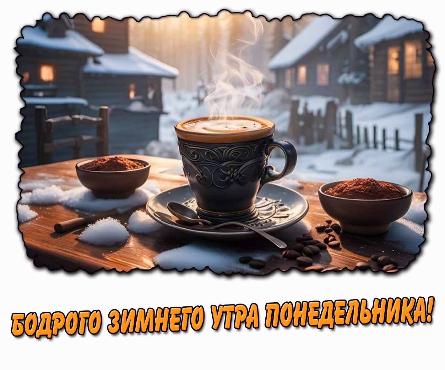 Бодрого зимнего утра понедельника! - картинка с кофе