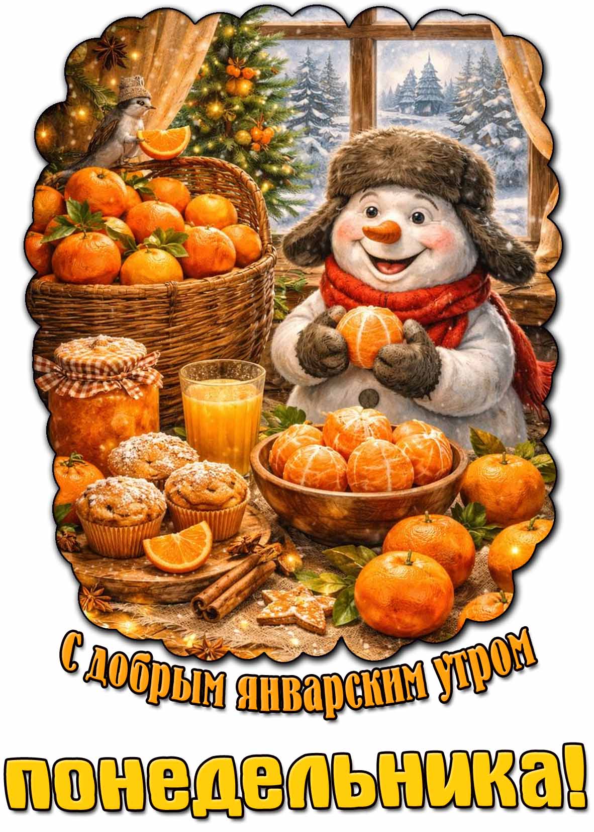 Открытка с добрым январским утром понедельника