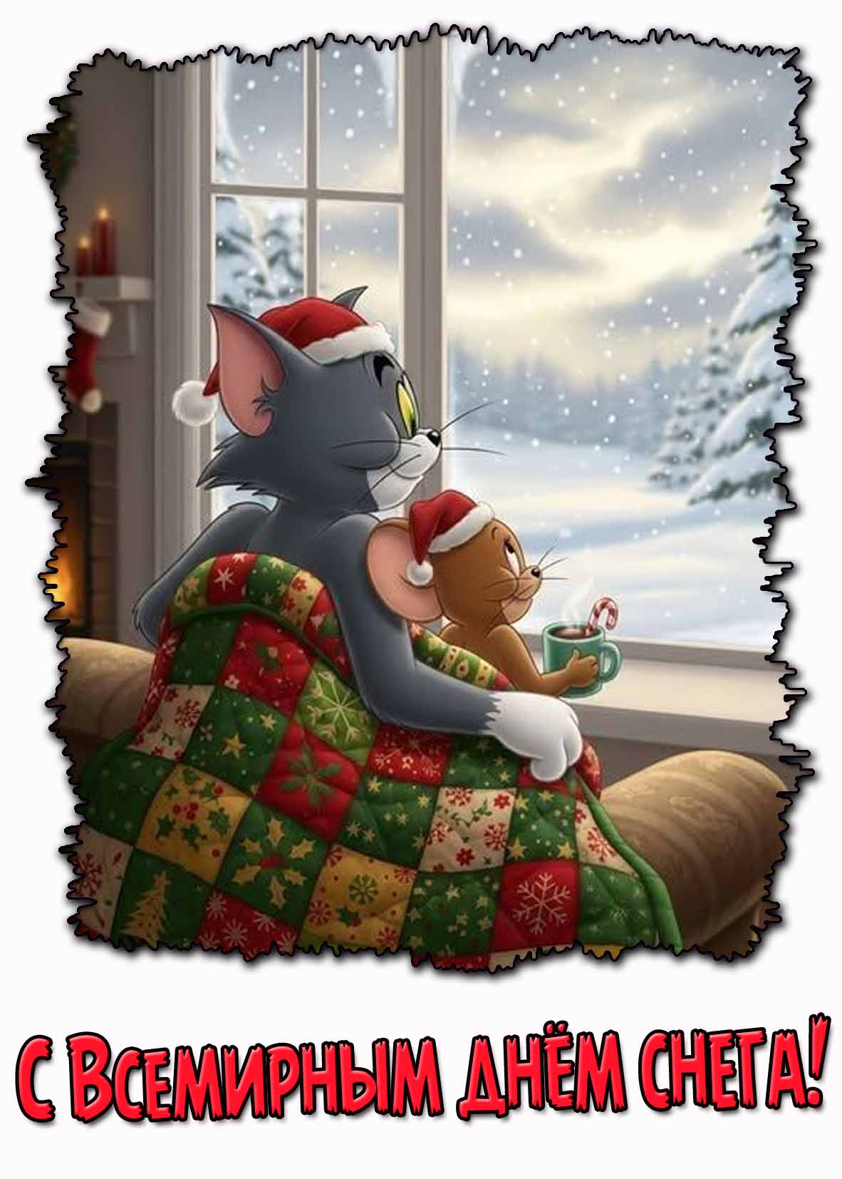 Прикольная открытка с Всемирным днём снега