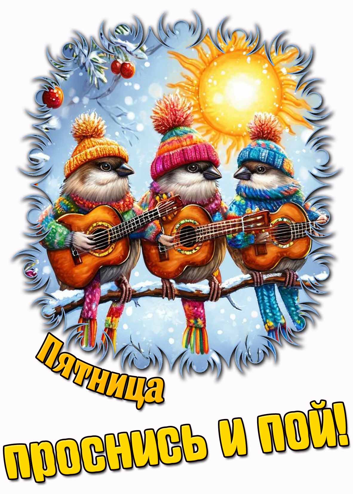 Зимняя открытка "Пятница! Проснись и пой!"