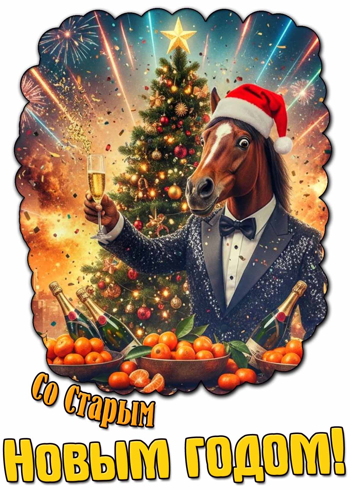 Со Старым Новым годом! - красивая открытка с лошадью