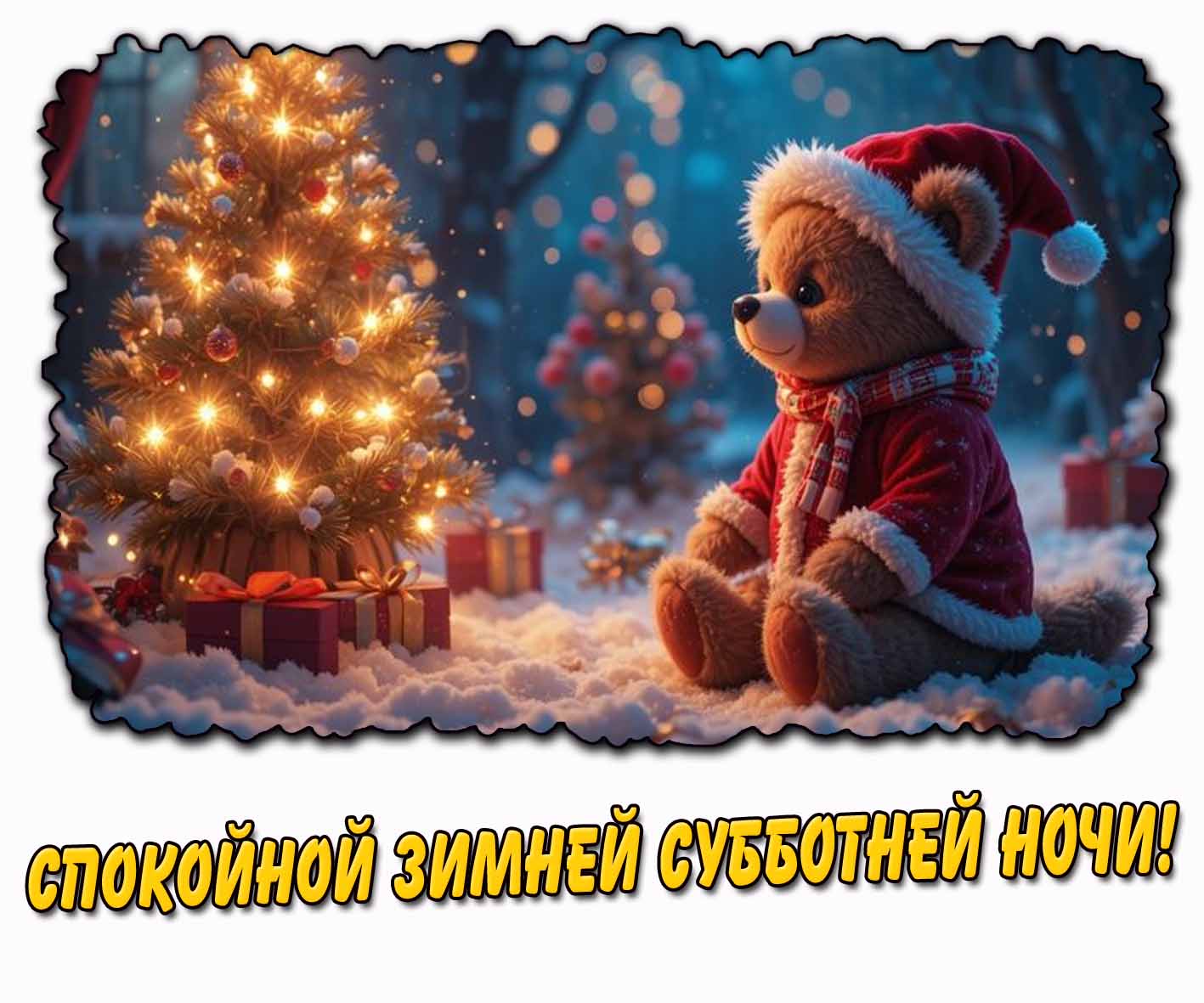 Спокойной зимней субботней ночи! - открытка с ёлочкой
