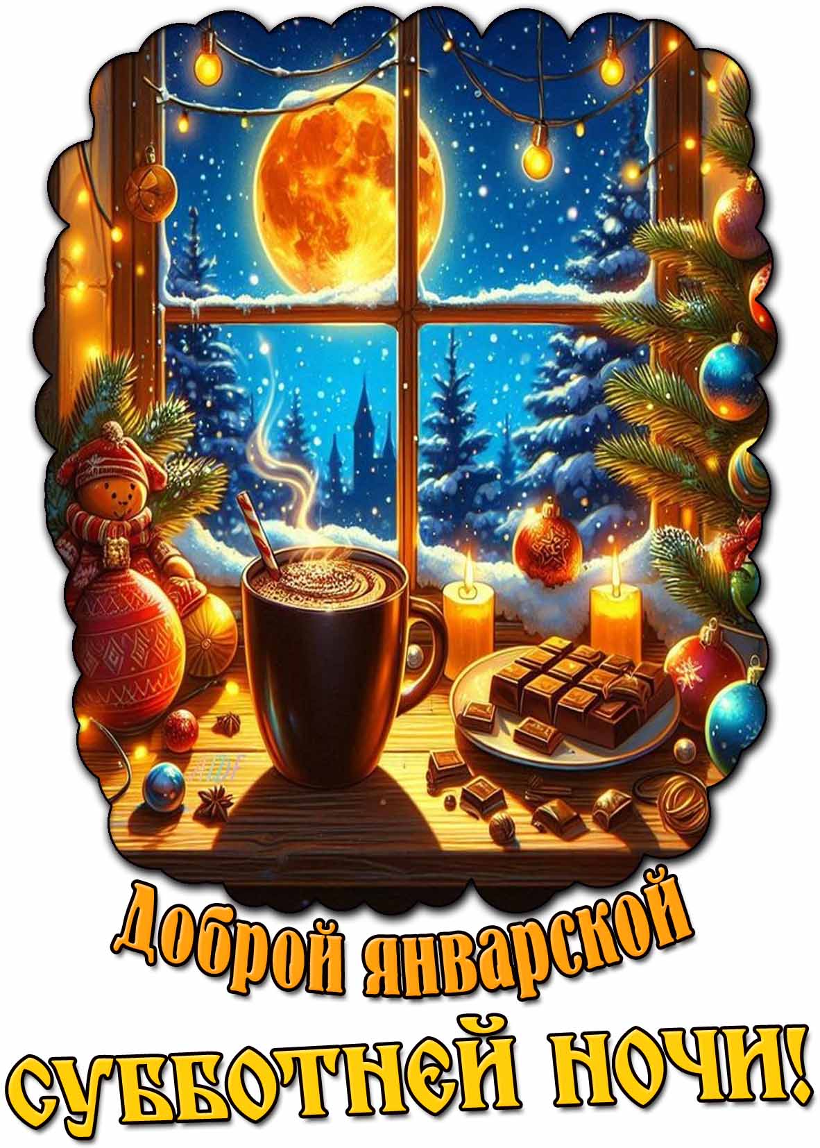 Открытка доброй январской субботней ночи