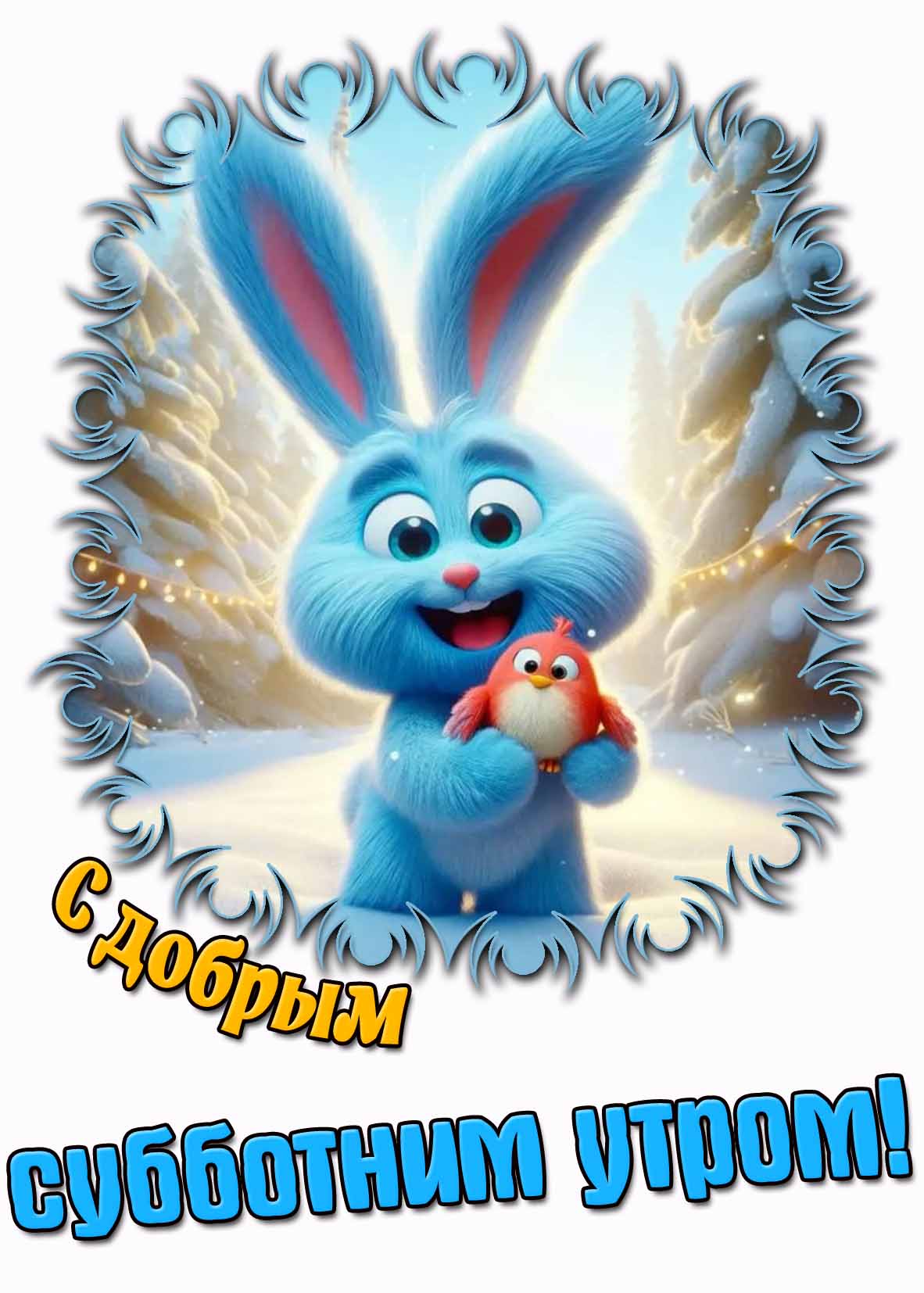 Прикольная зимняя открытка с добрым субботним утром