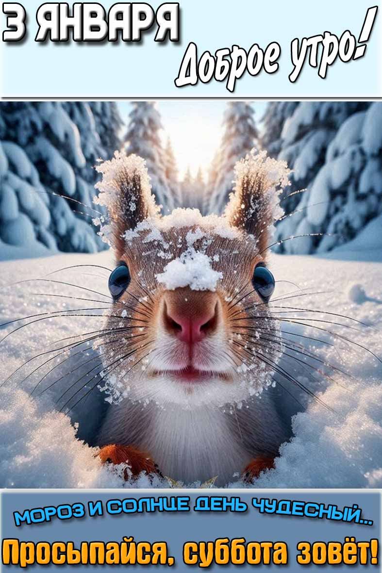 Картинка "3 января доброе утро! Мороз и солнце день чудесный... Просыпайся, суббота зовёт!"