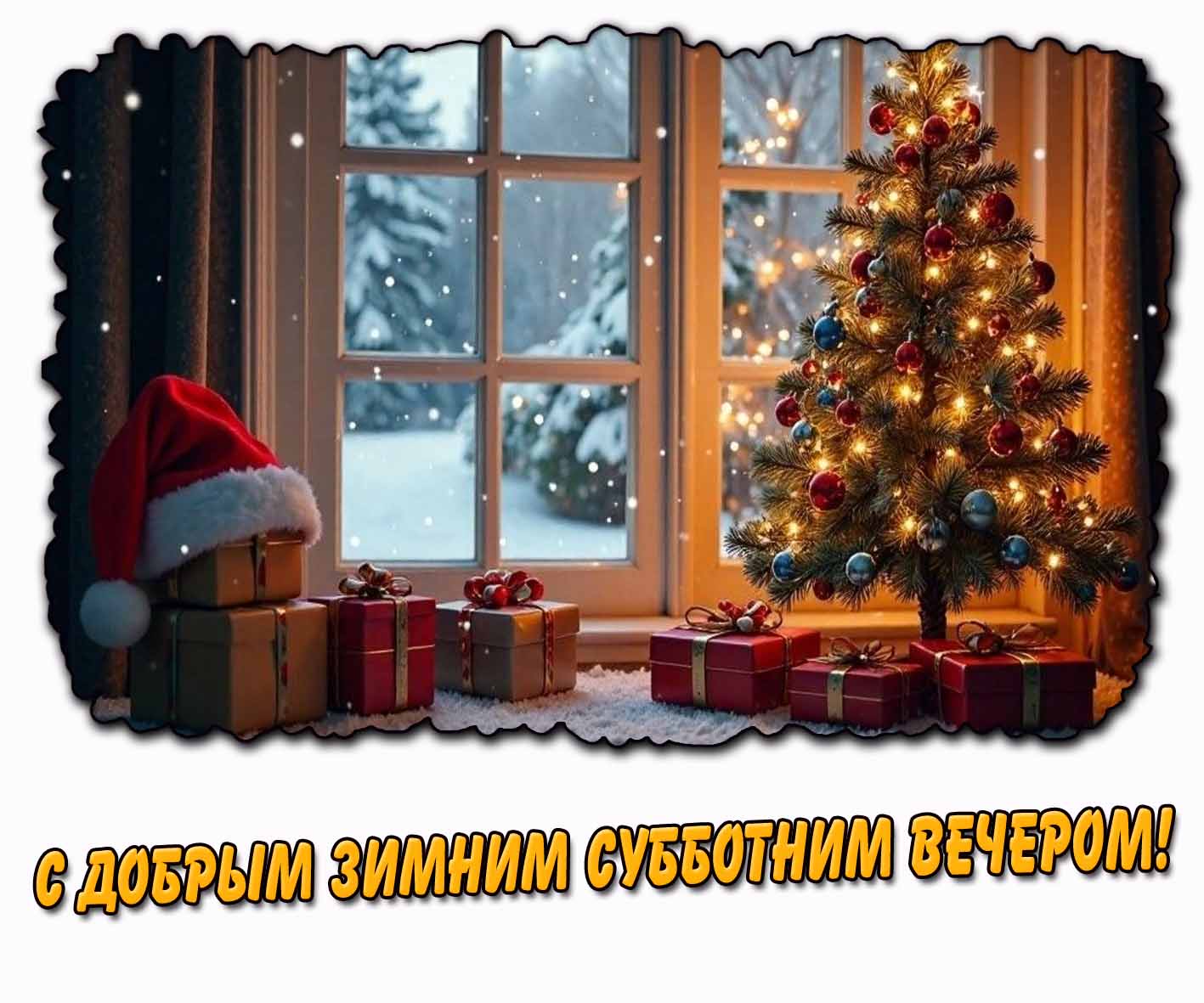 Открытка с добрым зимним субботним вечером