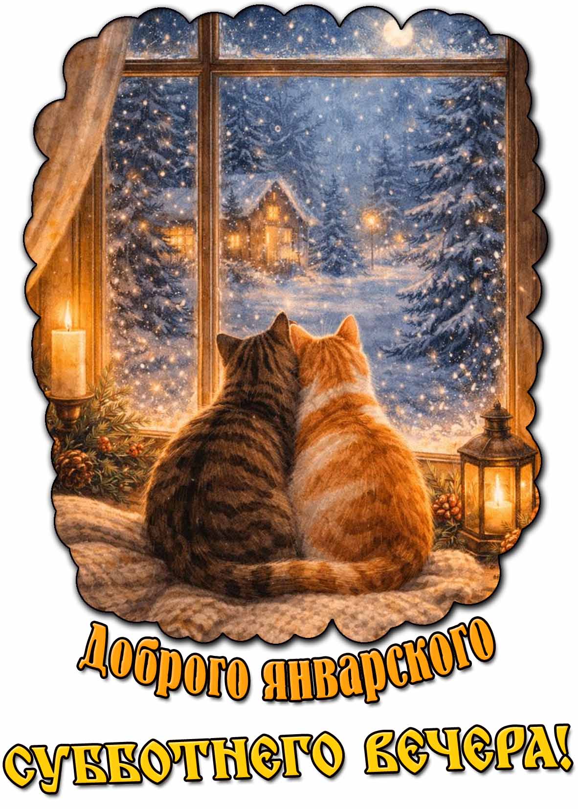 Открытка доброго январского субботнего вечера