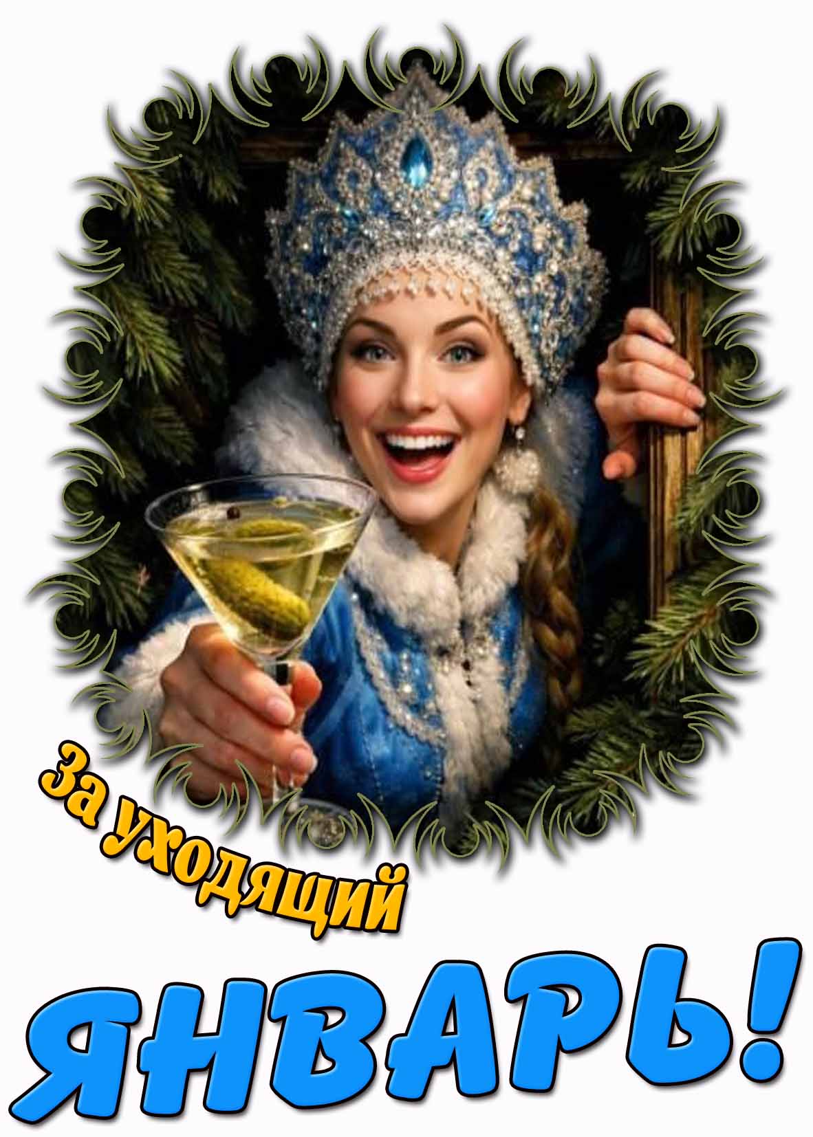 Прикольная открытка - тост "За уходящий Январь!"