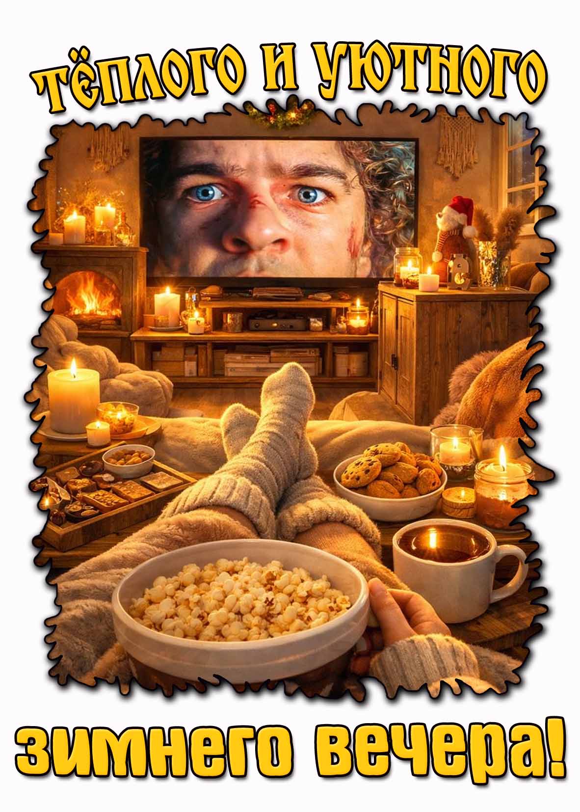 Красивая открытка "Тёплого и уютного зимнего вечера!"