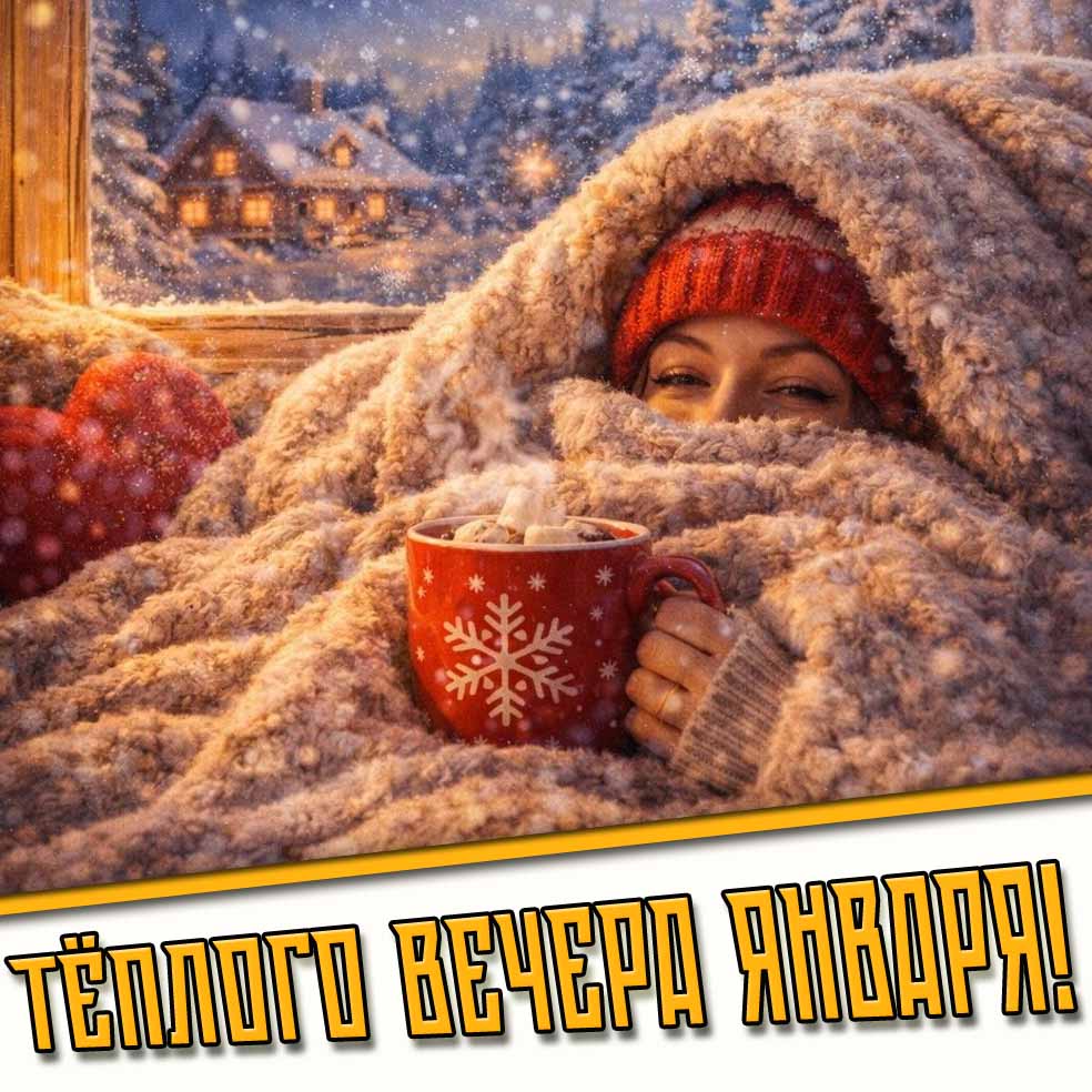 Прикольная открытка тёплого вечера января