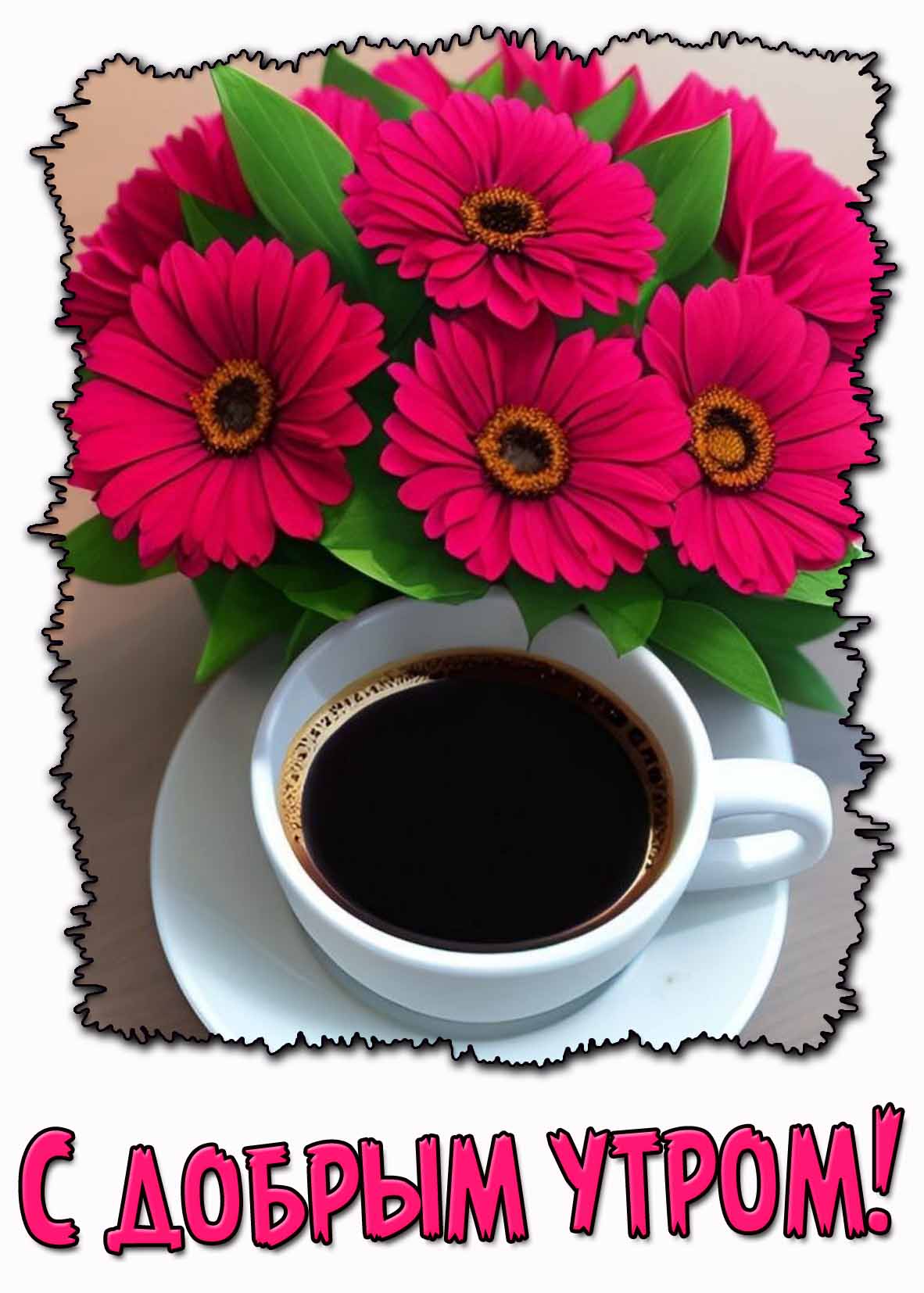 С добрым утром! - картинка с кофе и цветами