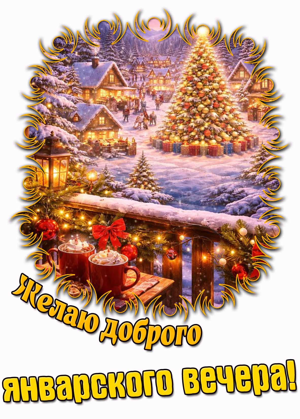 Желаю доброго январского вечера! - красивая открытка