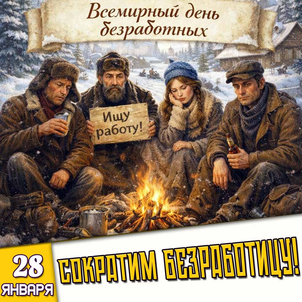 Открытка "28 января Всемирный день безработных! Сократим безработицу!"