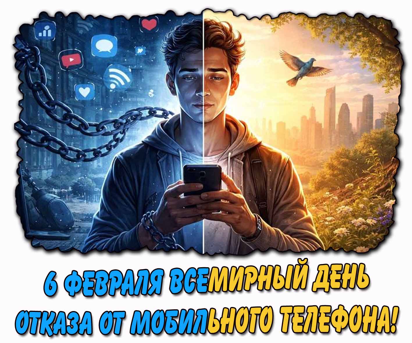 Картинка 6 февраля - Всемирный день отказа от мобильного телефона!