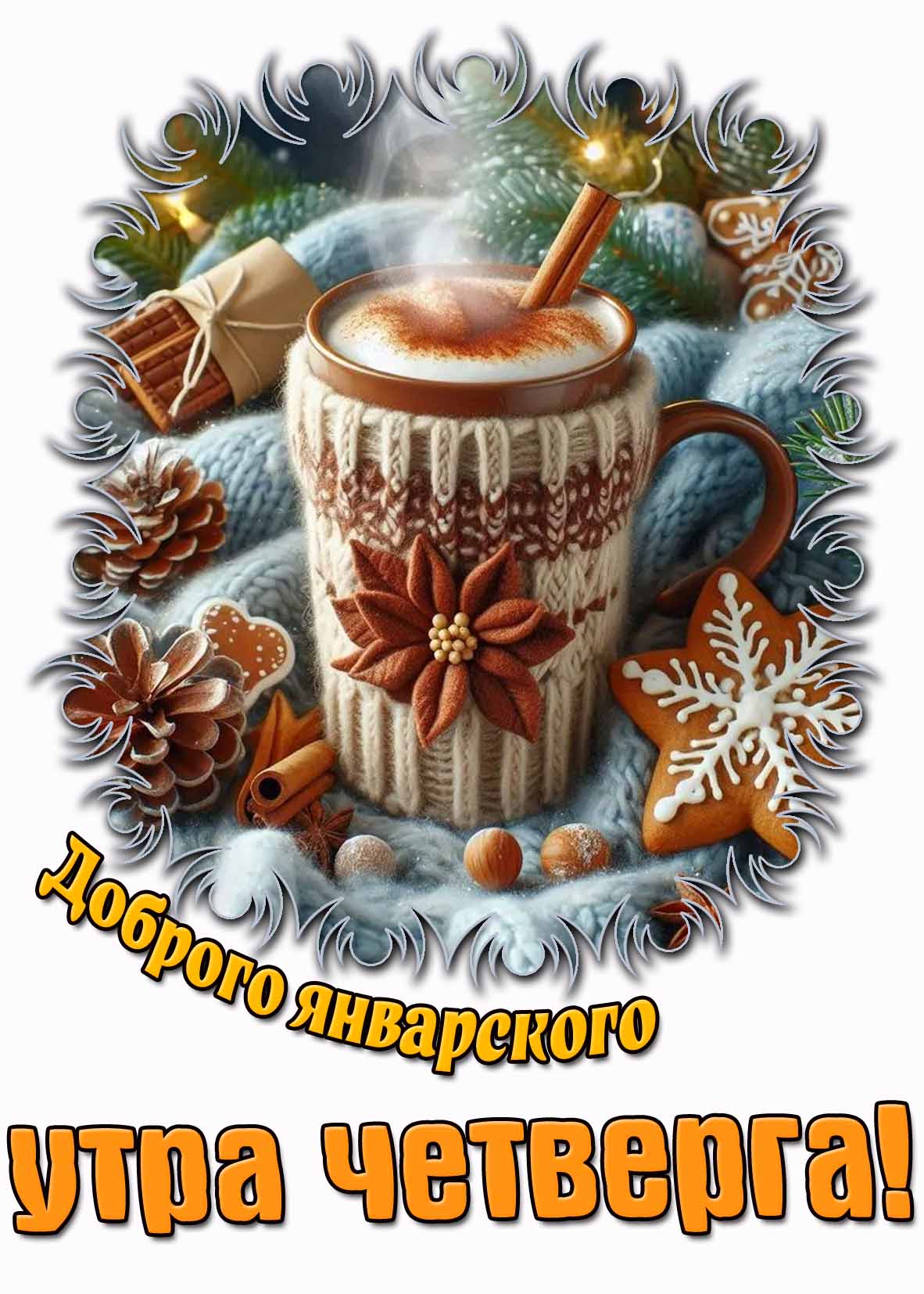 Доброго январского утра четверга! - открытка с кофе