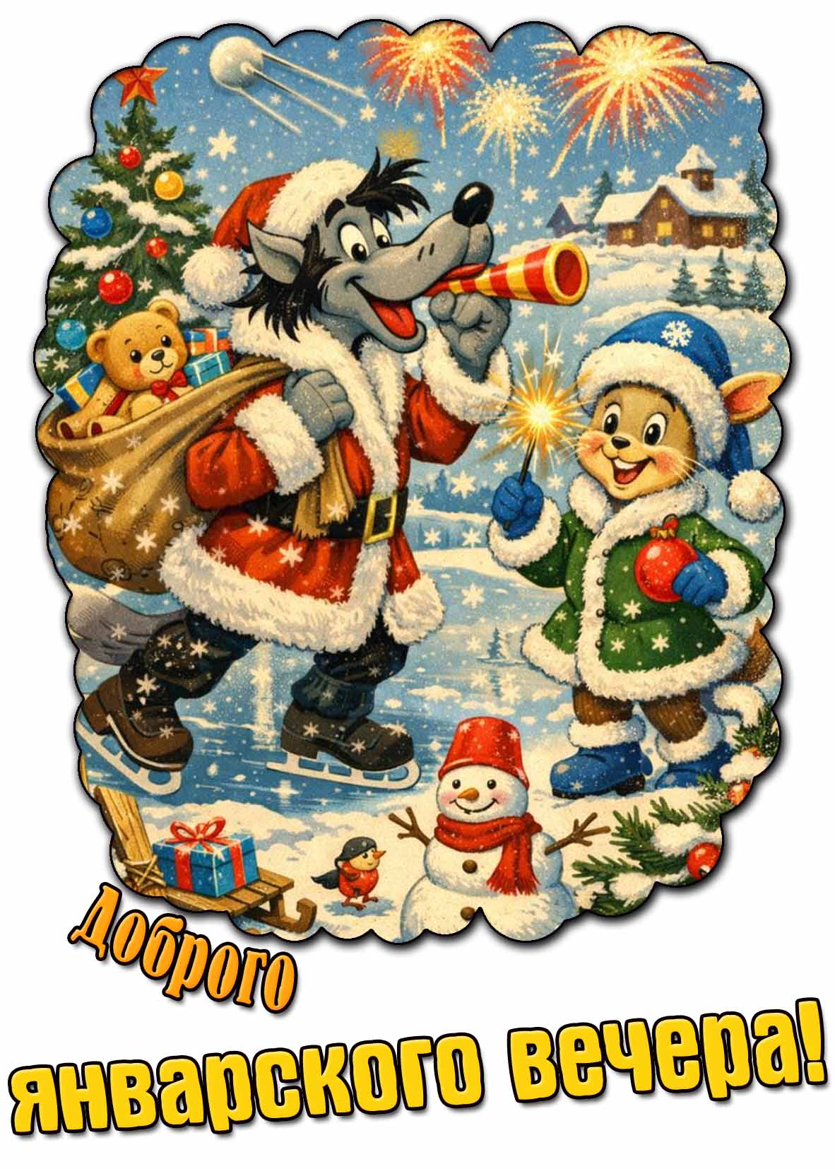 Прикольная мультяшная картинка доброго январского вечера