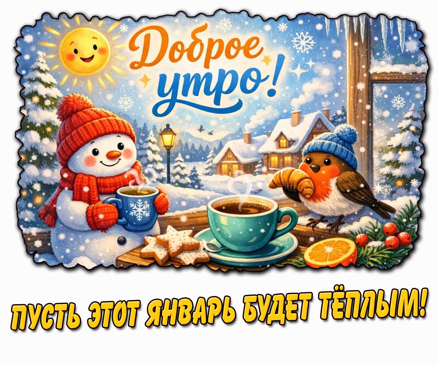 Открытка "Доброе утро! Пусть этот январь будет тёплым!"