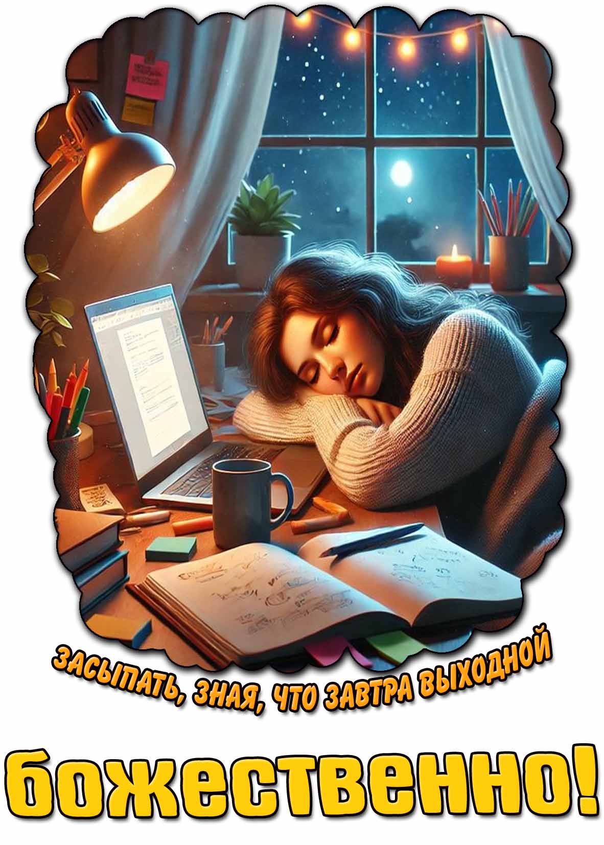 Картинка "Засыпать, зная, что завтра выходной божественно!"