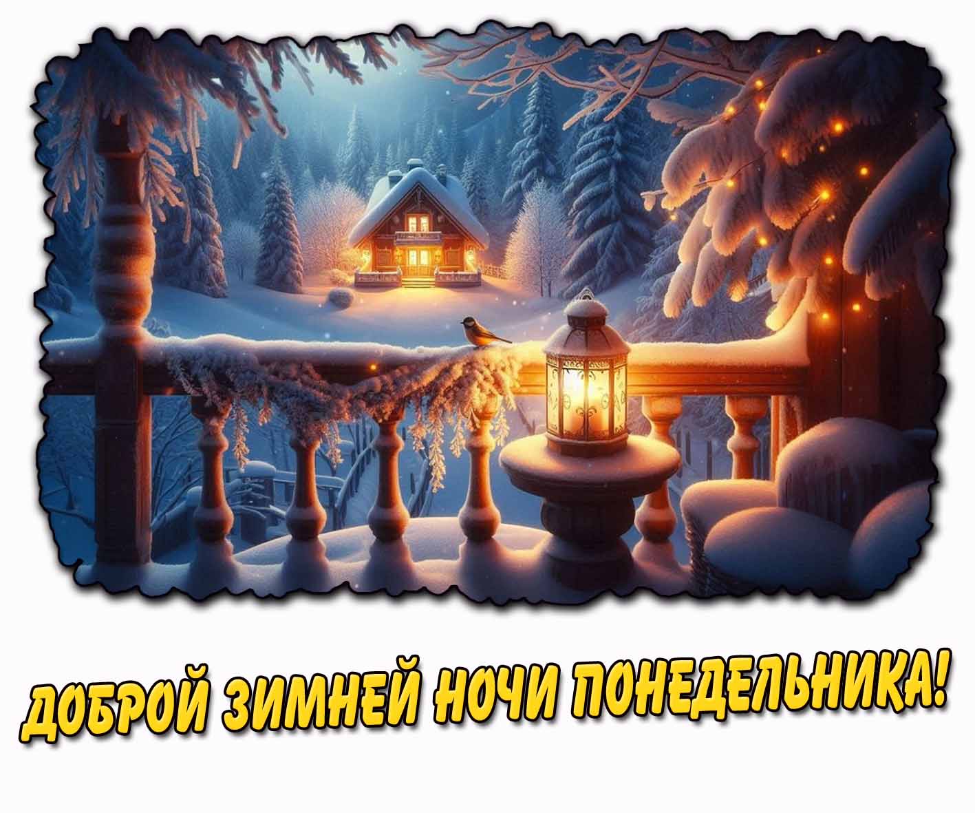 Открытка доброй зимней ночи понедельника