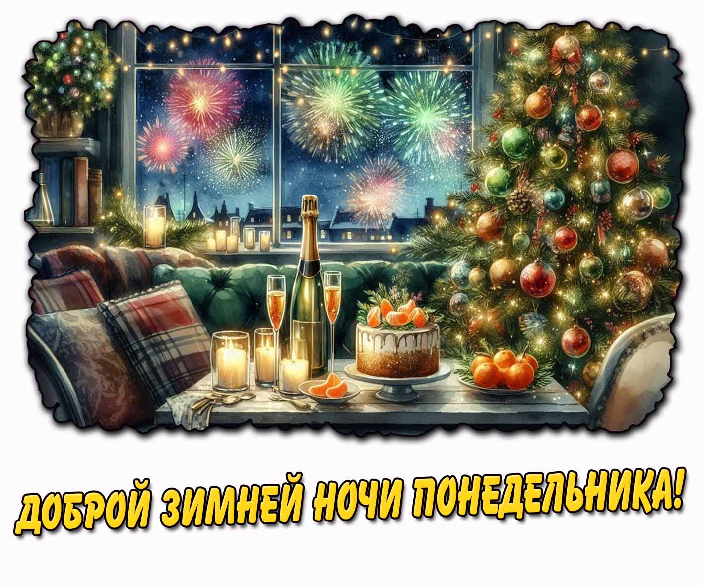 Праздничная картинка доброй зимней ночи понедельника