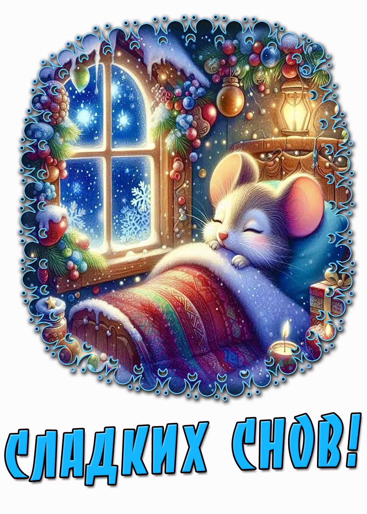 Зимняя открытка "Сладких снов!"