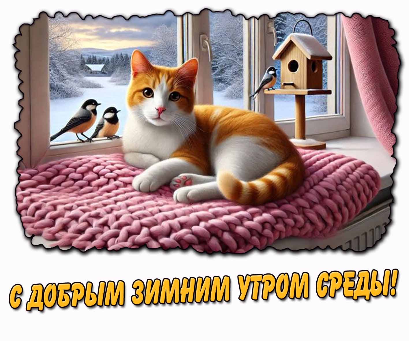 С добрым зимним утром среды! - картинка с кошкой
