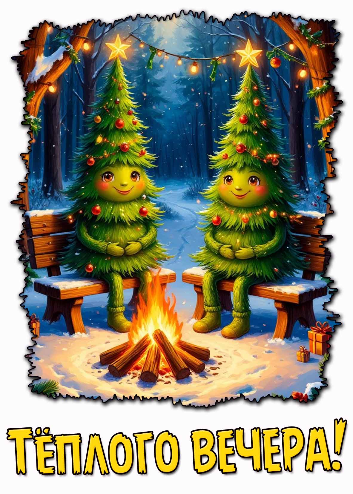 Прикольная зимняя картинка "Тёплого вечера!"
