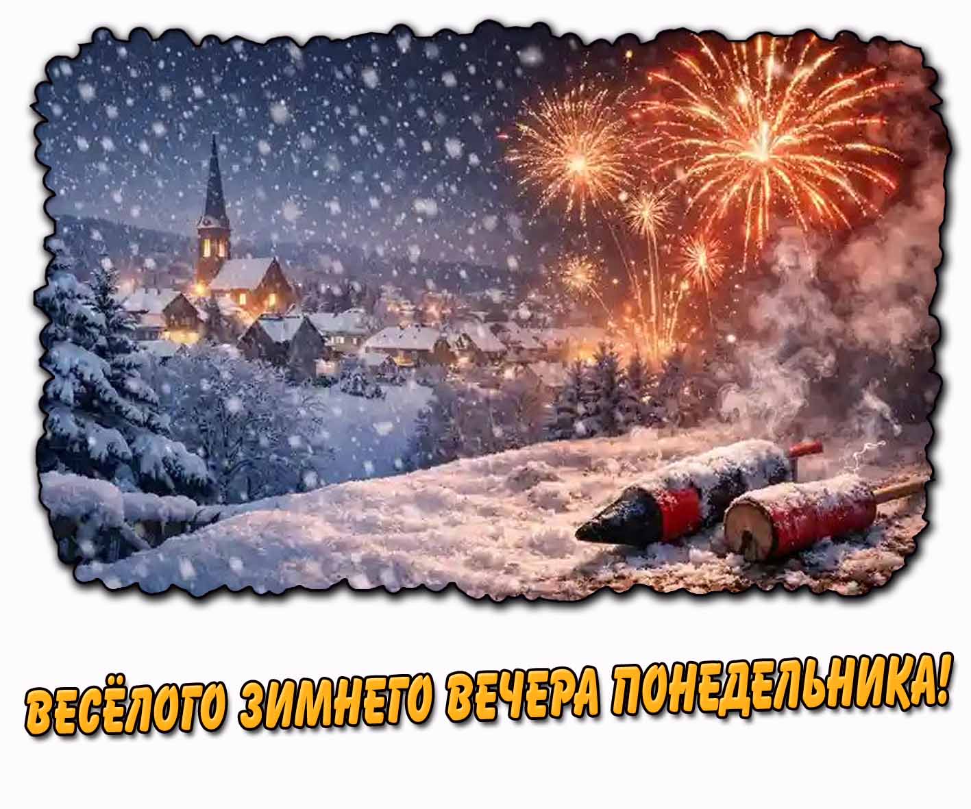 Весёлого зимнего вечера понедельника! - картинка с салютом