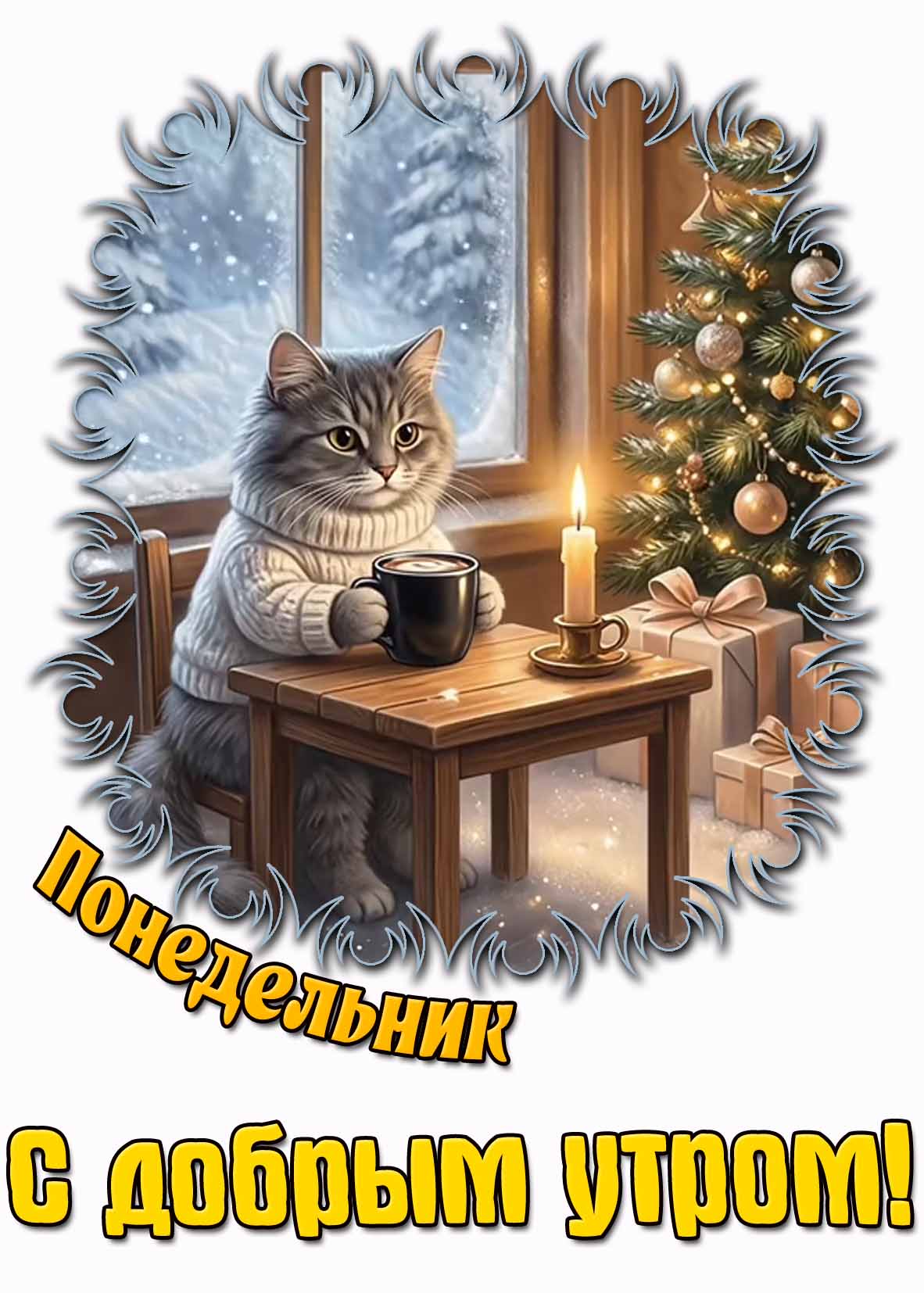 Зимняя открытка "Понедельник! С добрым утром!"