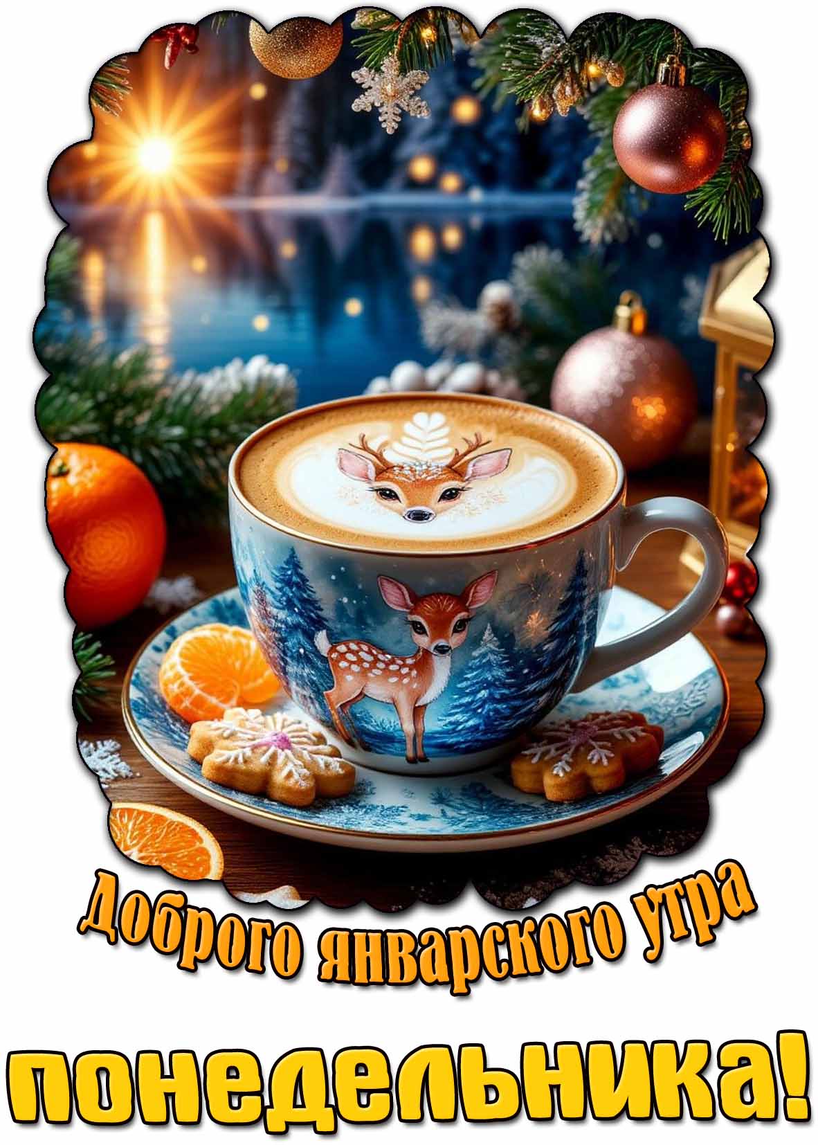 Красивая открытка доброго январского утра понедельника