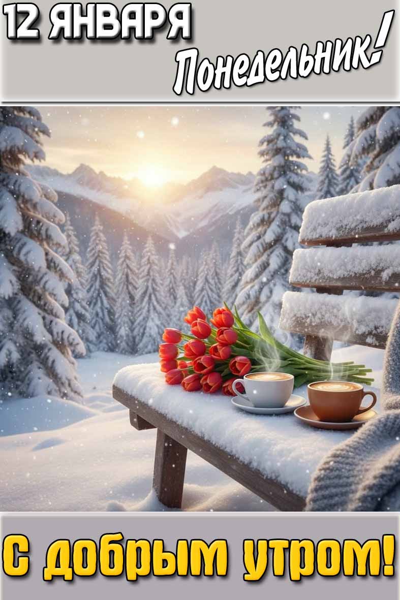 Красивая картинка "12 января понедельник! С добрым утром!"