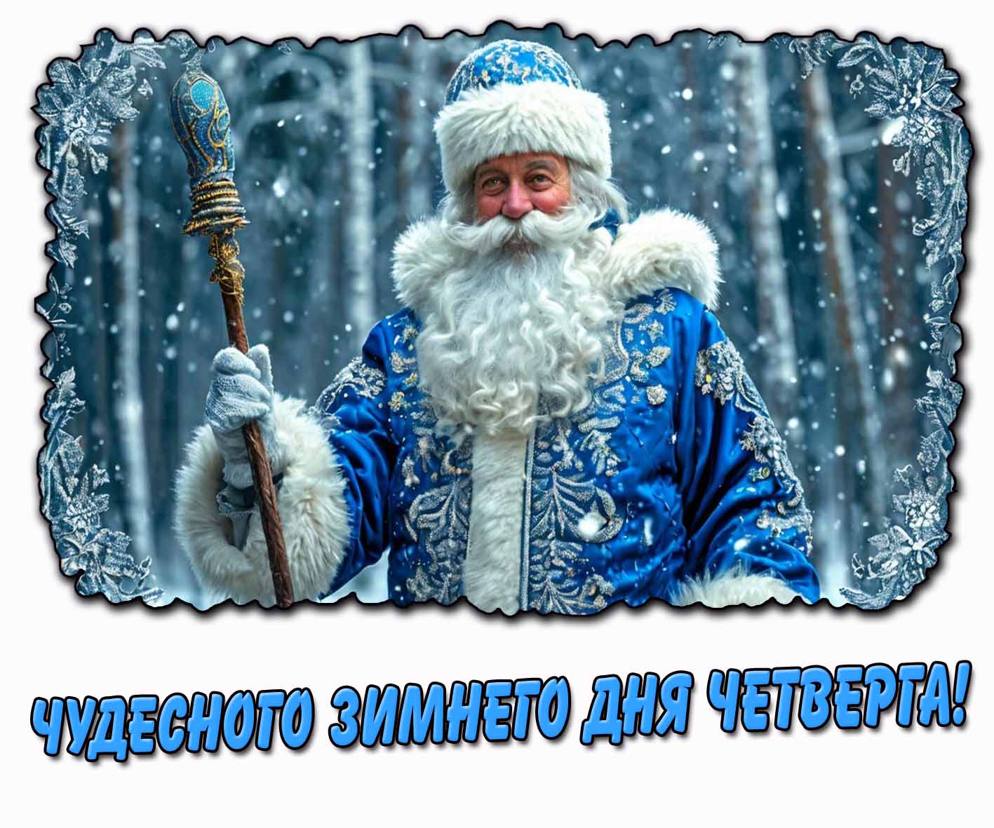 Чудесного зимнего дня четверга! - открытка с Дедом Морозом