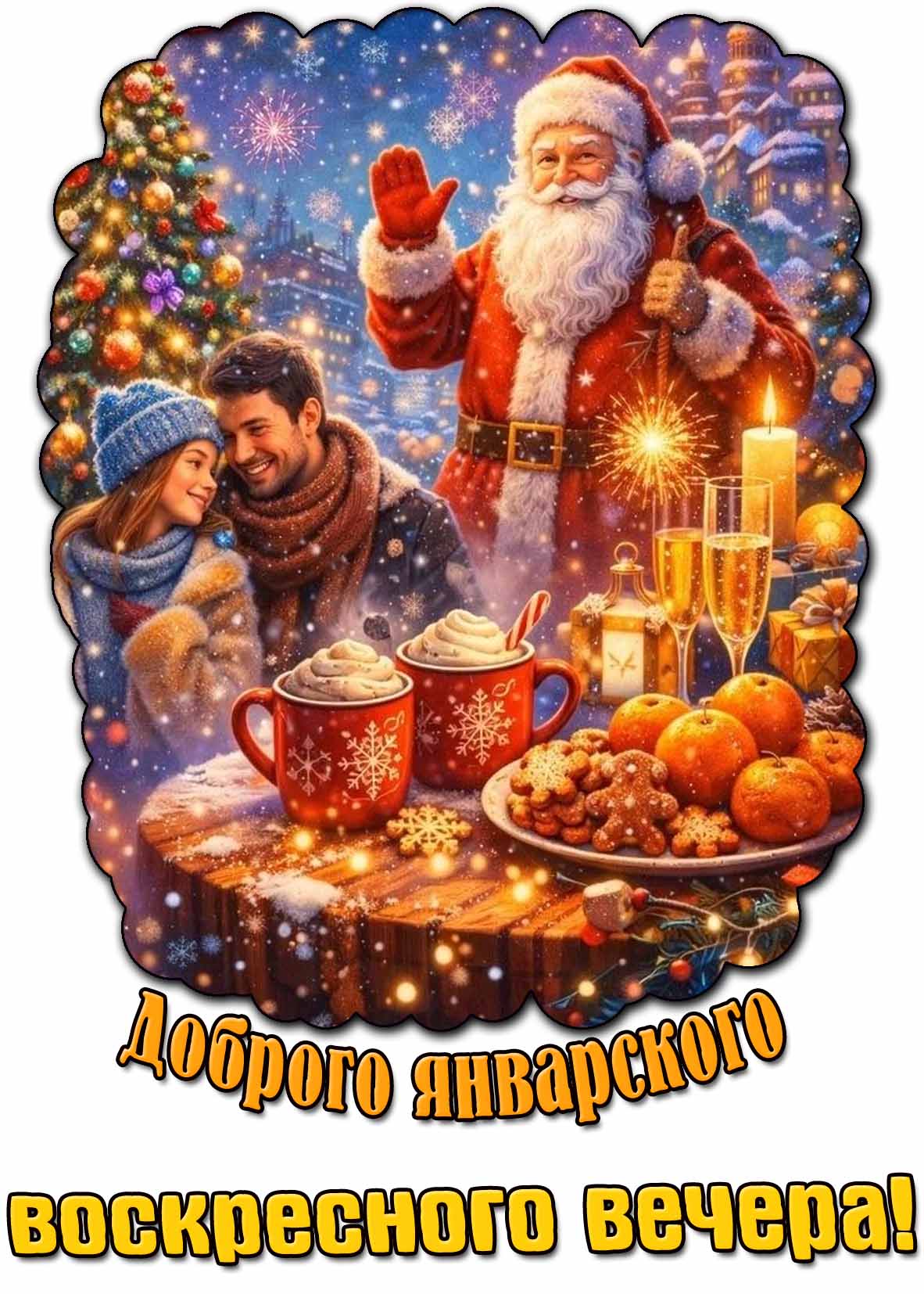 Красивая открытка доброго январского воскресного вечера