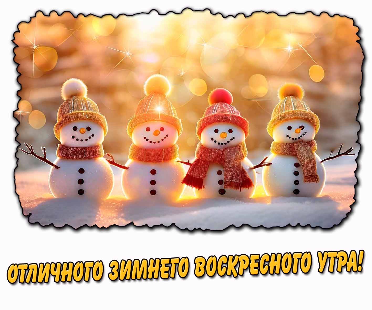 Отличного зимнего воскресного утра! - открытка со снеговиками