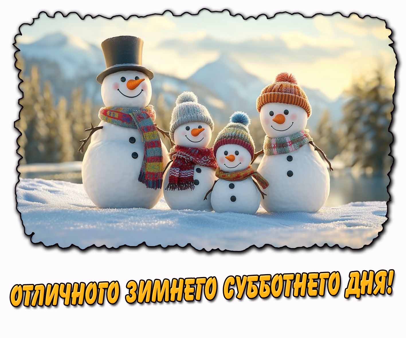 Отличного зимнего субботнего дня! - открытка со снеговиками