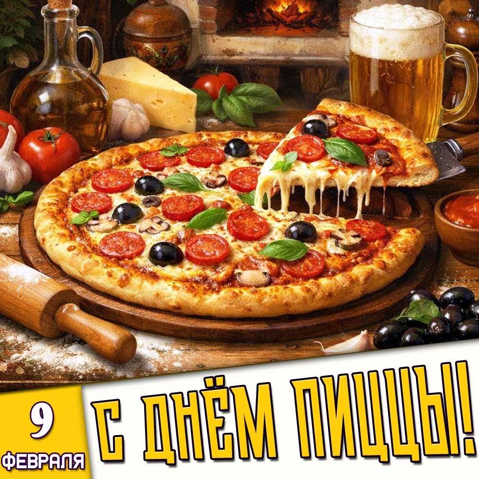 Аппетитная открытка ко дню пиццы - 9 февраля