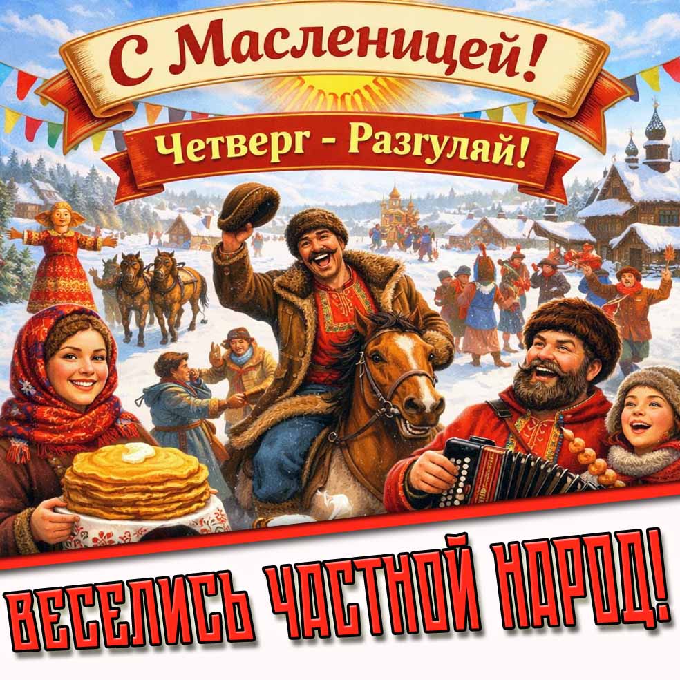 Картинка "Четверг - разгуляй! С Масленицей! Веселись частной народ!"