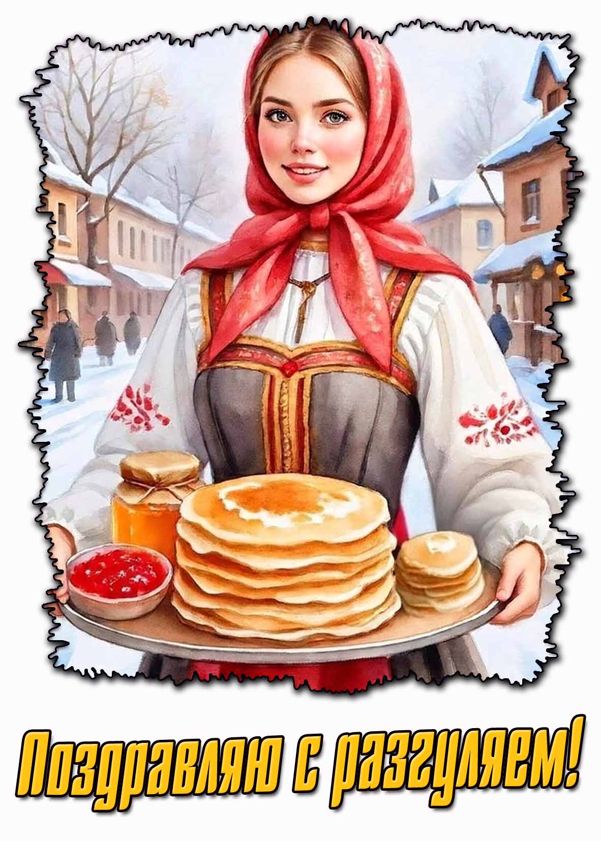 Поздравляю с Разгуляем! - открытка с блинами
