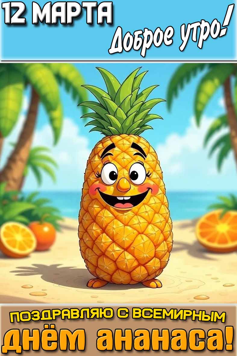 Картинка "12 марта доброе утро! Поздравляю с Всемирным днём ананаса!"